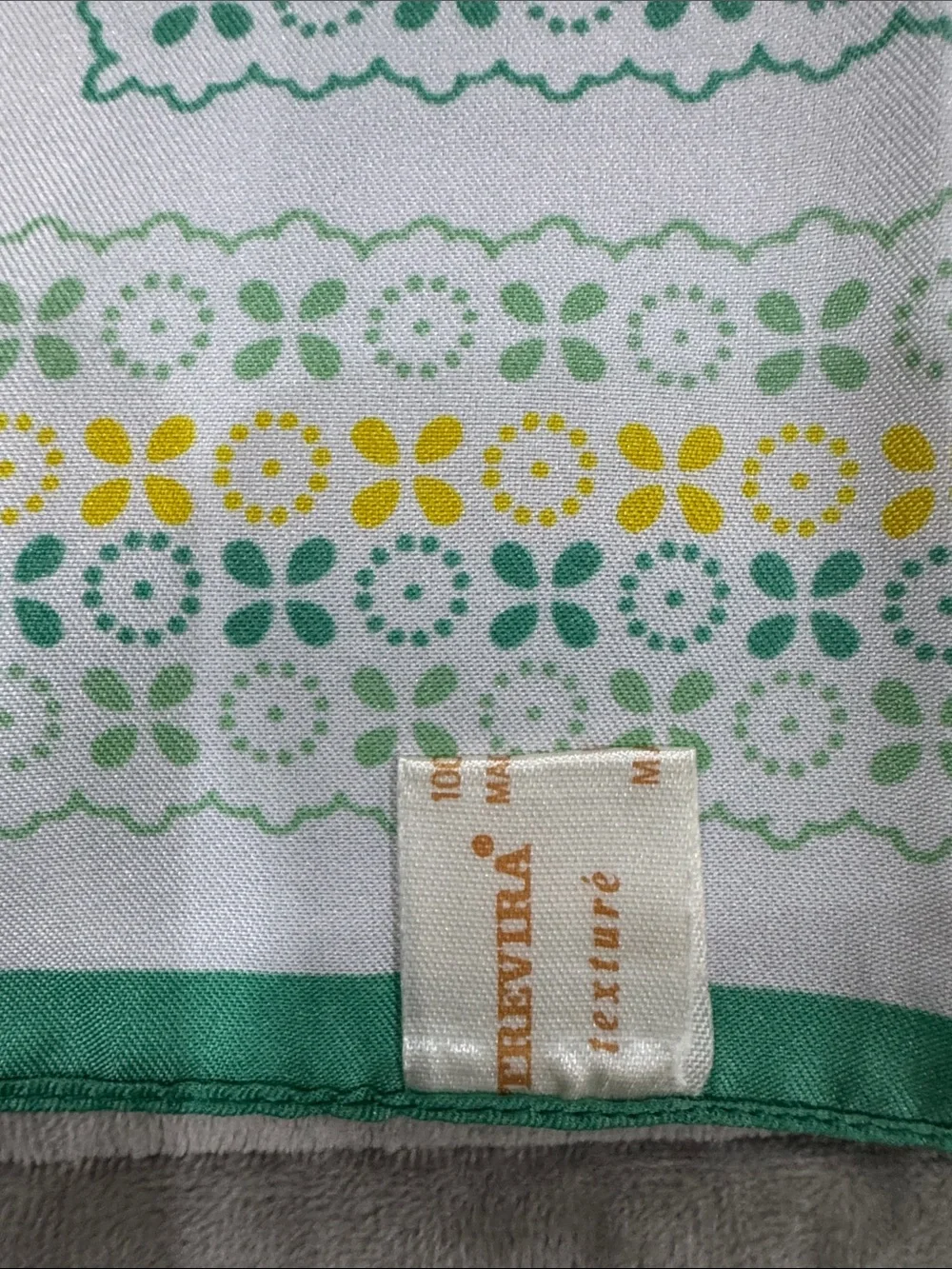 Green & White Floral Pattern Silk Scarf